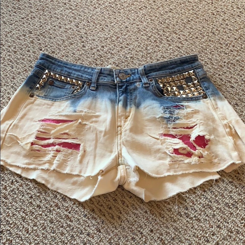 levi studded ombré jean shorts pink lace pockets